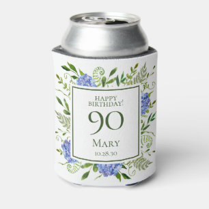 90th Birthday Blue Hydrangeas Can Cooler