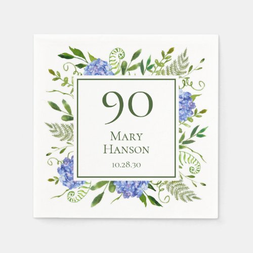 90th Birthday Blue Hydrangeas Napkins