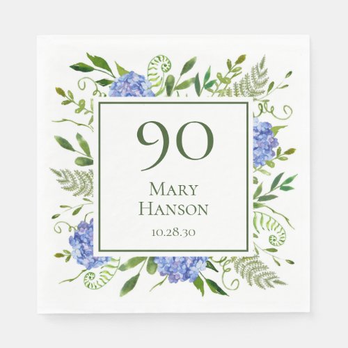 90th Birthday Blue Hydrangeas Napkins