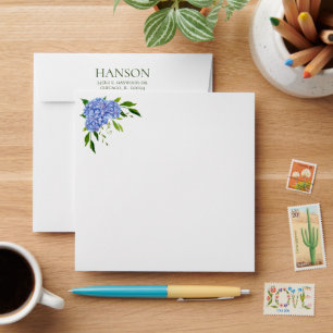 90th Birthday Blue Hydrangeas Square Envelope