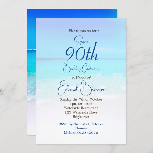 90th Birthday Blue Ocean Sea Destination Birthday  Invitation
