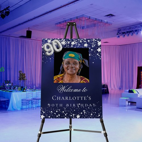 90th Birthday blue silver stars photo welcome Foam Board