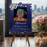 90th Birthday blue silver stars photo welcome Foam Board<br><div class="desc">A welcome board for a 90th birthday party.  A navy blue background with elegant faux silver stars. The blue color is uneven.  Personalize and add a photo,  name and text.  White letters. 
Back: no design</div>