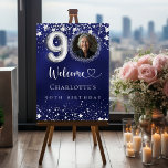 90th Birthday blue silver stars photo welcome Foam Board<br><div class="desc">A welcome board for a 90th birthday party.  A navy blue background with elegant faux silver stars. The blue color is uneven.  Personalize and add a photo,  name and text.  White letters. 
Back: no design</div>