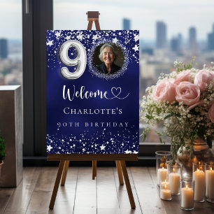 90th Birthday blue silver stars photo welcome Foam Board