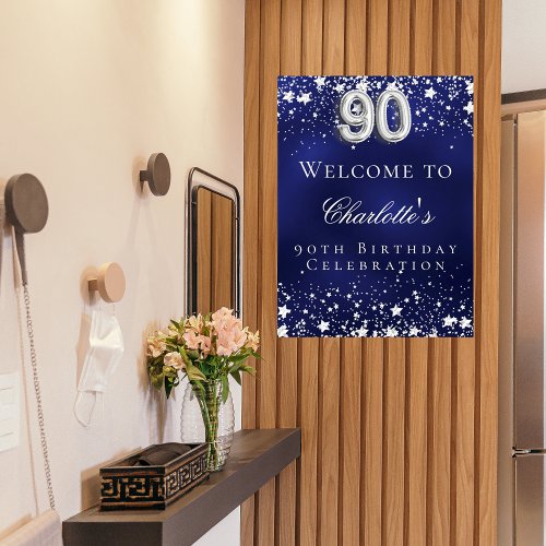 90th Birthday blue silver stars welcome party Poster
