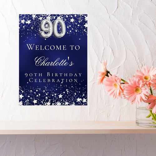 90th Birthday blue silver stars welcome party Poster