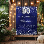 90th Birthday blue silver stars welcome party Poster<br><div class="desc">A welcome poster for a 90th birthday party.  A navy blue background with elegant faux silver stars. The blue color is uneven.  Personalize and add a name and text.  White letters.</div>