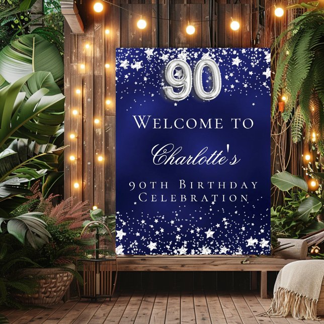 90th Birthday blue silver stars welcome party Poster (Creator Uploaded)