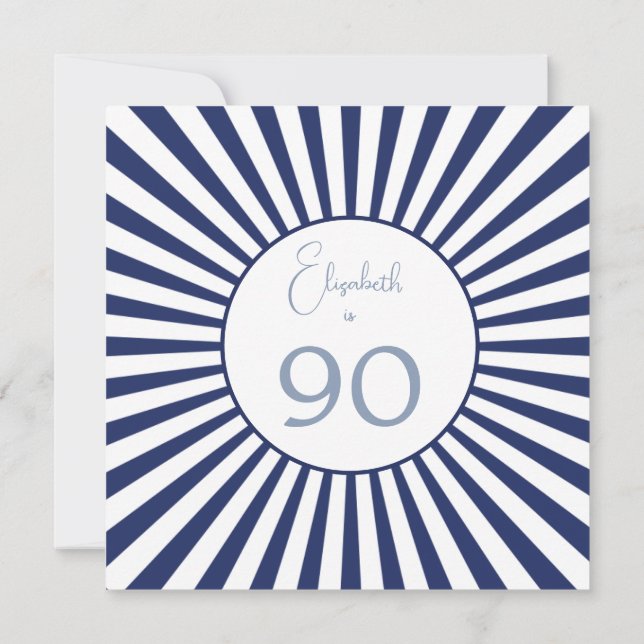 90TH Birthday Blue White Stripe Stylish Invitation (Back)