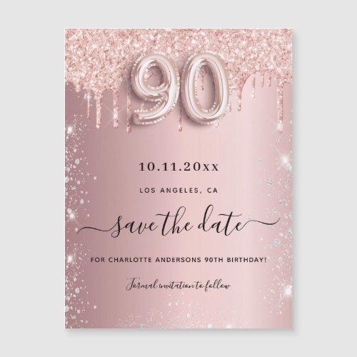 90th birthday blush glitter save the date magnet