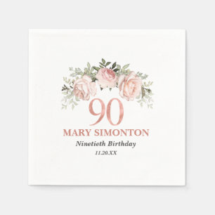 90th Birthday Blush Pink Floral Elegant Feminine Napkins