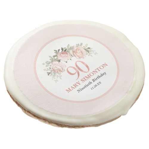 90th Birthday Blush Pink Floral Elegant Pretty Sugar Cookie