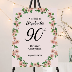 90th Birthday Blush Pink Floral Welcome Sign