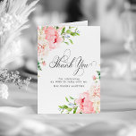90th Birthday Blush Pink Peony Floral Folded Thank You Card<br><div class="desc">Elegant pink peonies decorate this birthday thank you card. Classic calligraphy spells thank you. Three lines of text let you personalize a thank you statement and your name. A photo is included inside, as well as another thank you sentiment that you can personalize. This item is part of the Elegant...</div>