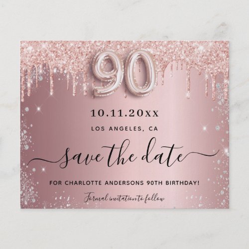 90th birthday blush silver budget save the date flyer