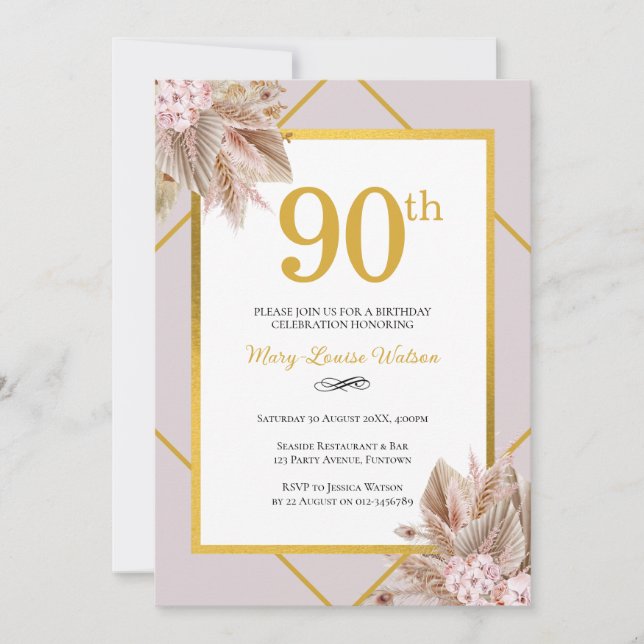 90th Birthday Boho Floral Invitation (Front)