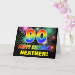[ Thumbnail: 90th Birthday: Bold, Fun, Fireworks, Rainbow 90 Card ]