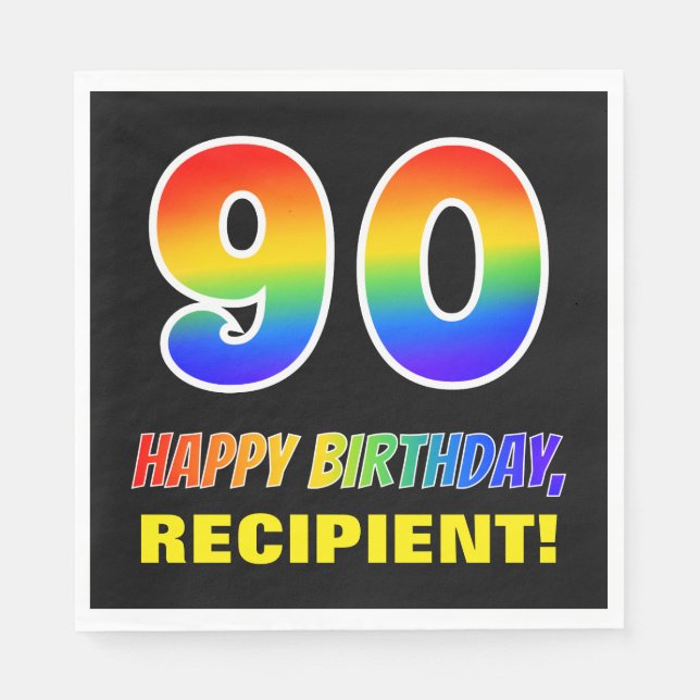90th Birthday: Bold, Fun, Simple, Rainbow 90 Napkins (Front)