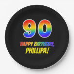 [ Thumbnail: 90th Birthday: Bold, Fun, Simple, Rainbow 90 Paper Plates ]