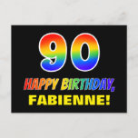 [ Thumbnail: 90th Birthday: Bold, Fun, Simple, Rainbow 90 Postcard ]