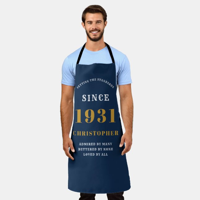 90th Birthday Born 1931 Blue Gold Man's Apron (Worn)