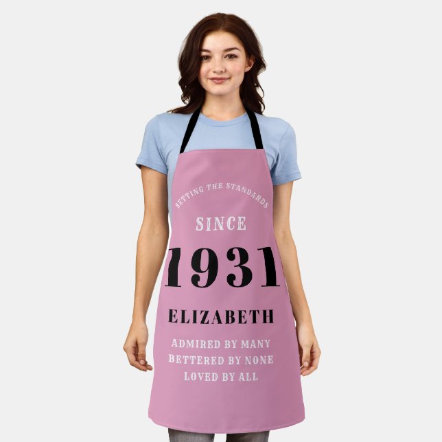 90th Birthday Born 1931 Pink Black Lady's Apron (Worn)