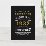 90th Birthday Born 1932 Name Year Vintage Black Card<br><div class="desc">A classic card for someone born in 1932 and turning 90. Add the name to this vintage retro style black, white and gold design for a custom 90th birthday. Easily edit the name and year with the template provided. The Wonderful custom gift. More gifts and party supplies for that 90th...</div>