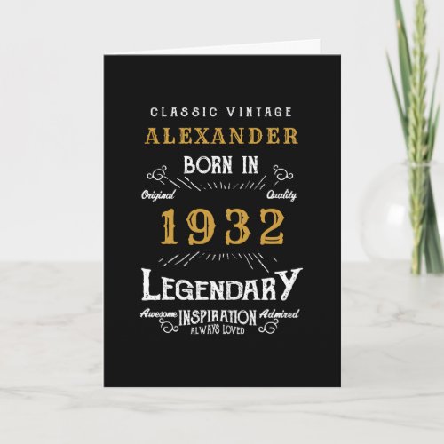 90th Birthday Born 1932 Name Year Vintage Black Card