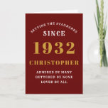 90th Birthday Born 1932 Red Gold Name Year Card<br><div class="desc">For those born in 1932 and celebrating their 90th anniversary we have the ideal greeting card. The red background with a white and gold design is simple and yet elegant. Easily customize the text to the front and the interior of this card using the template provided. Part of the setting...</div>