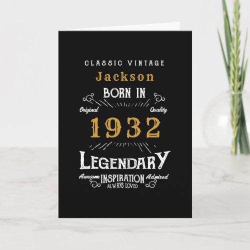 90th Birthday Born 1932 Vintage Black Add Name Card
