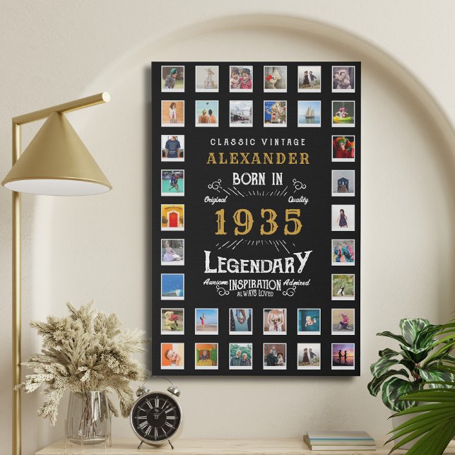 90th Birthday born 1935 Family Photos Collage Faux Canvas Print (90th birthday faux canvas photo template)