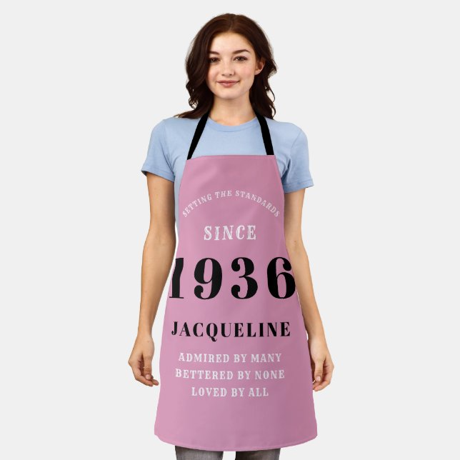 90th Birthday Born 1936 Pink Black Lady's Apron (Worn)
