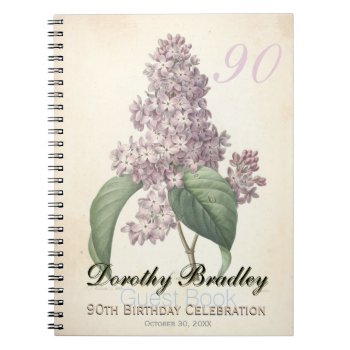 90th Birthday Botanical Vintage Lilac Guest Book by PBsecretgarden at Zazzle