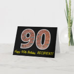[ Thumbnail: 90th Birthday - Brick Wall Pattern "90" W/ Name Card ]