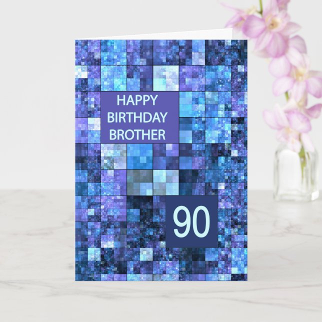 90th Birthday Brother, Blue Squares, Card (Orchid)