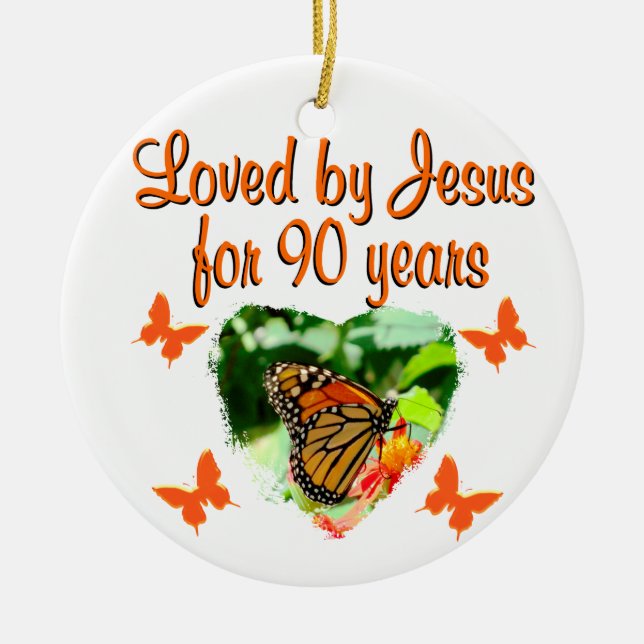 90TH BIRTHDAY BUTTERFLY CERAMIC ORNAMENT (Front)