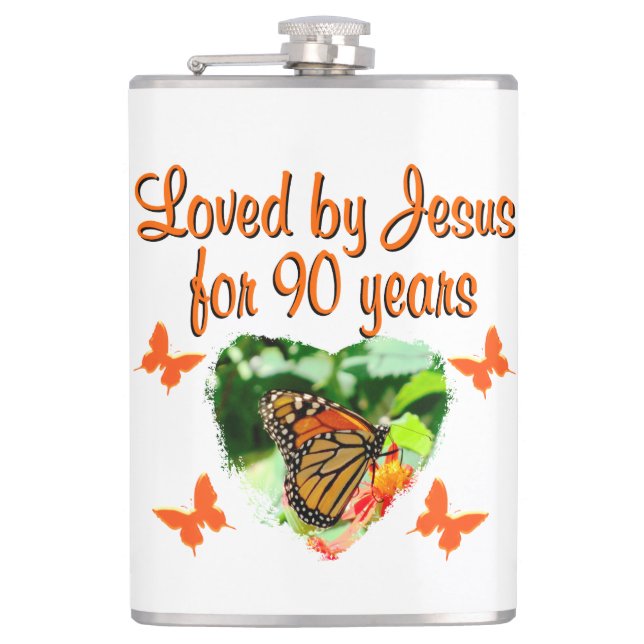 90TH BIRTHDAY BUTTERFLY FLASK (Front)