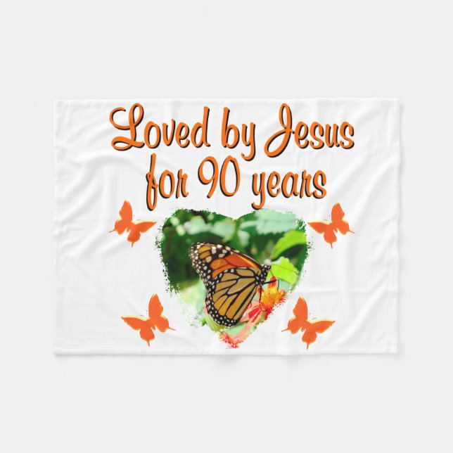 90TH BIRTHDAY BUTTERFLY FLEECE BLANKET (Front (Horizontal))