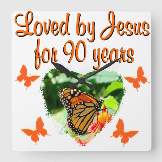 90TH BIRTHDAY BUTTERFLY SQUARE WALL CLOCK (Front)
