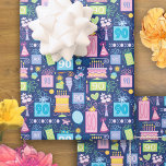 90th Birthday Cake Presents Balloons Blue Wrapping Paper Sheets<br><div class="desc">90th birthday bright pastel pink,  blue,  green,  purple and orange party cake,  presents and balloons. Each present has the number 90 on it to make the birthday girl feel special. Butterflies,  flowers,  xo's,  and hearts are added throughout the pattern. Pretty girly wrapping paper for a 90th birthday celebration.</div>