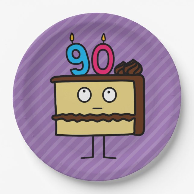 90th Birthday Cake with Candles Paper Plates (Front)