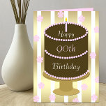 90th Birthday Card Cake in Pink<br><div class="desc">This wonderful 90th birthday card for her appears in pink,  gold and white with a chocolate cake as the focal point.  The words "Happy 90th Birthday" appear on the cake to make a gorgeous birthday card.  Copyright Kathy Henis</div>