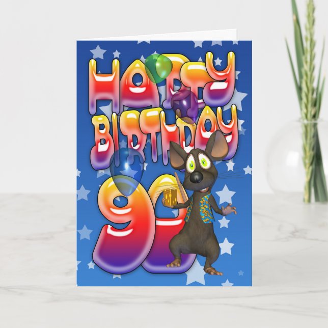 90th Birthday Card cute with little mouse (Front)