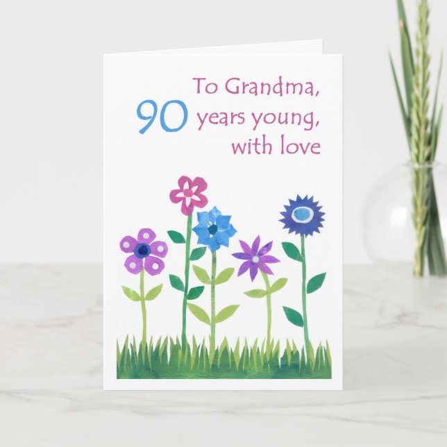 90th Birthday Card for a Grandmother - Flowers (Front)