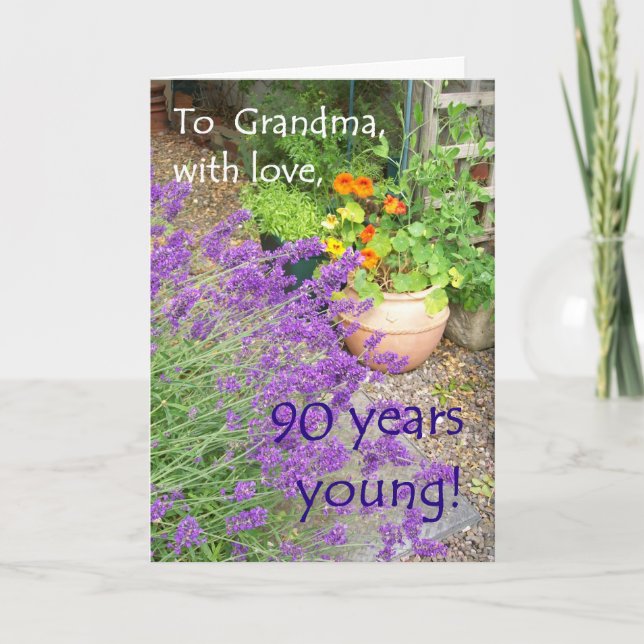 90th Birthday Card for Grandmother - Flower Garden (Front)