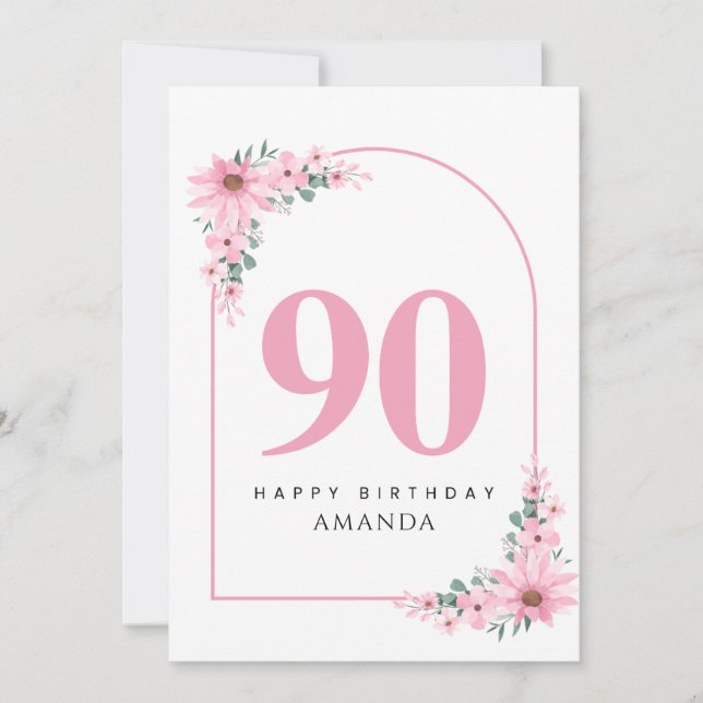 90th Birthday Card For Women Pink Flower (Front)