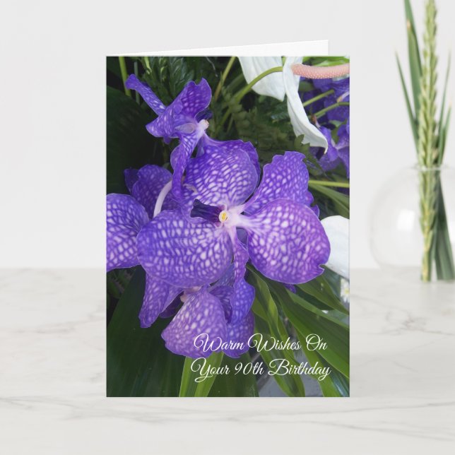 90th Birthday Card Purple Flowers (Front)