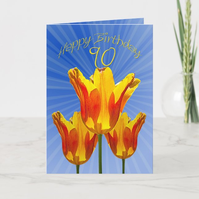 90th Birthday card, tulips full of sunshine Card (Front)