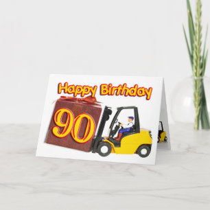 90th birthday card with a fork lift truck